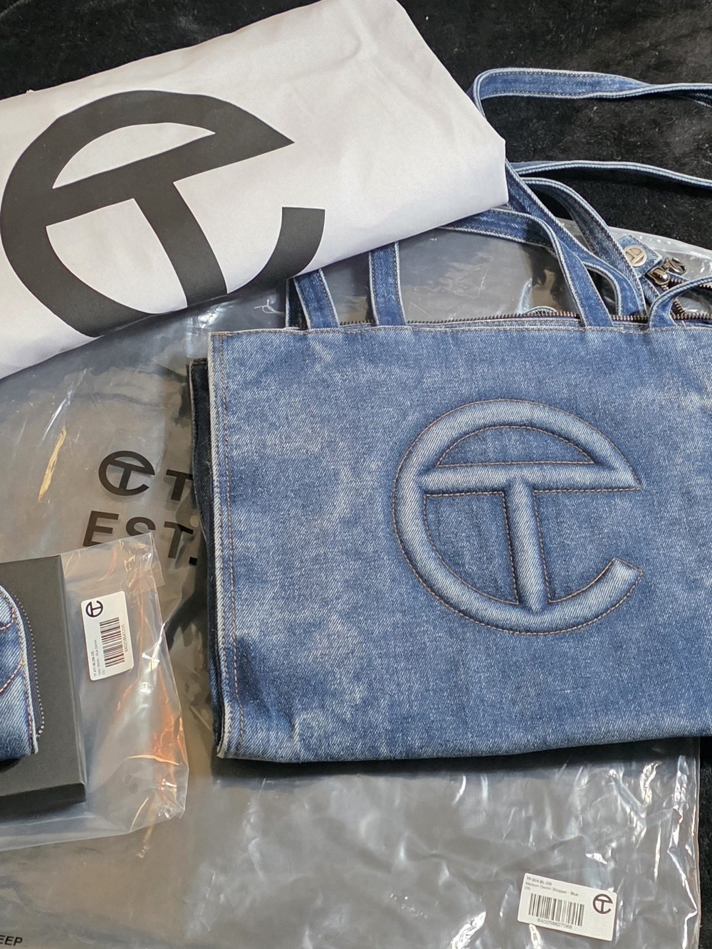 Telfar Washed Blue Denim Tote with Embossed Logo